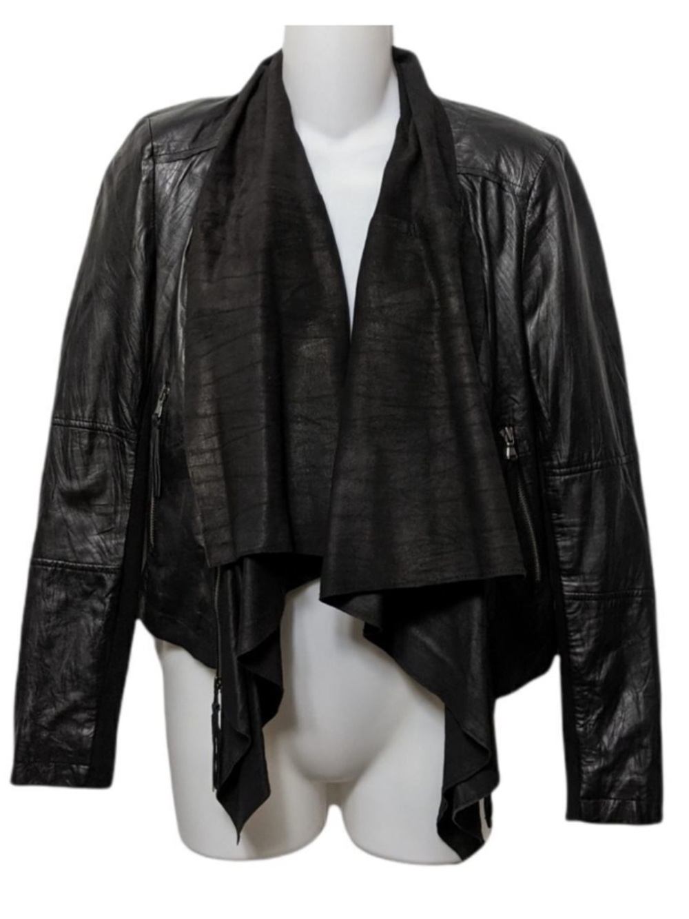 ZARA WOMAN Leather Handkerchief Hem Draped Leather Moto Jacket XS